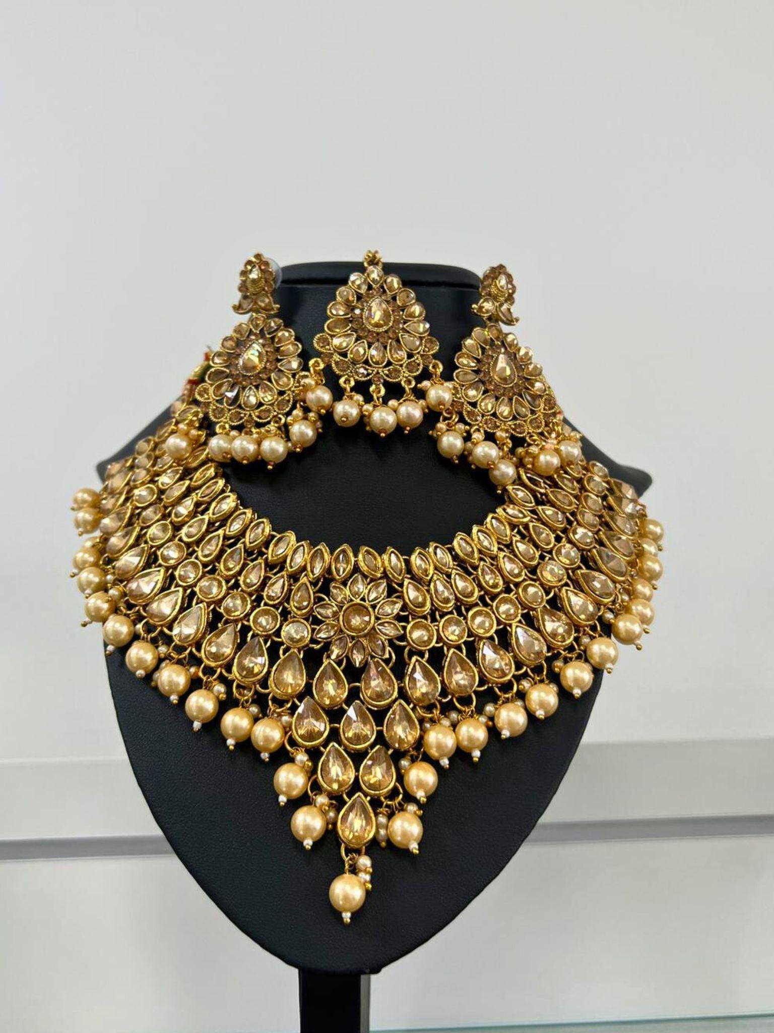 Jewels Of Nepal Temple Style Double Necklace Set With Earrings & Maangtika  For Women